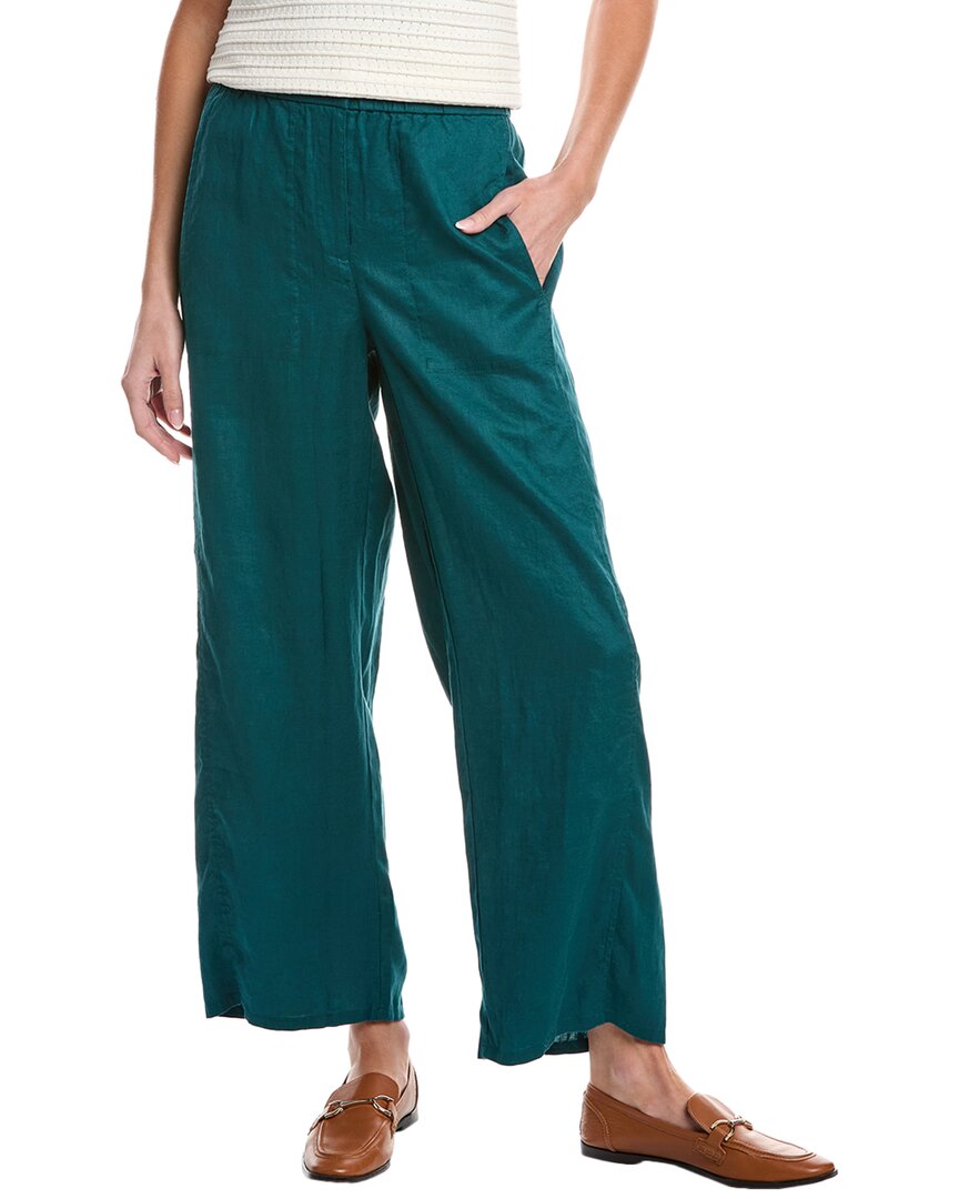 Eileen Fisher Linen Wide Ankle Pant In Blue