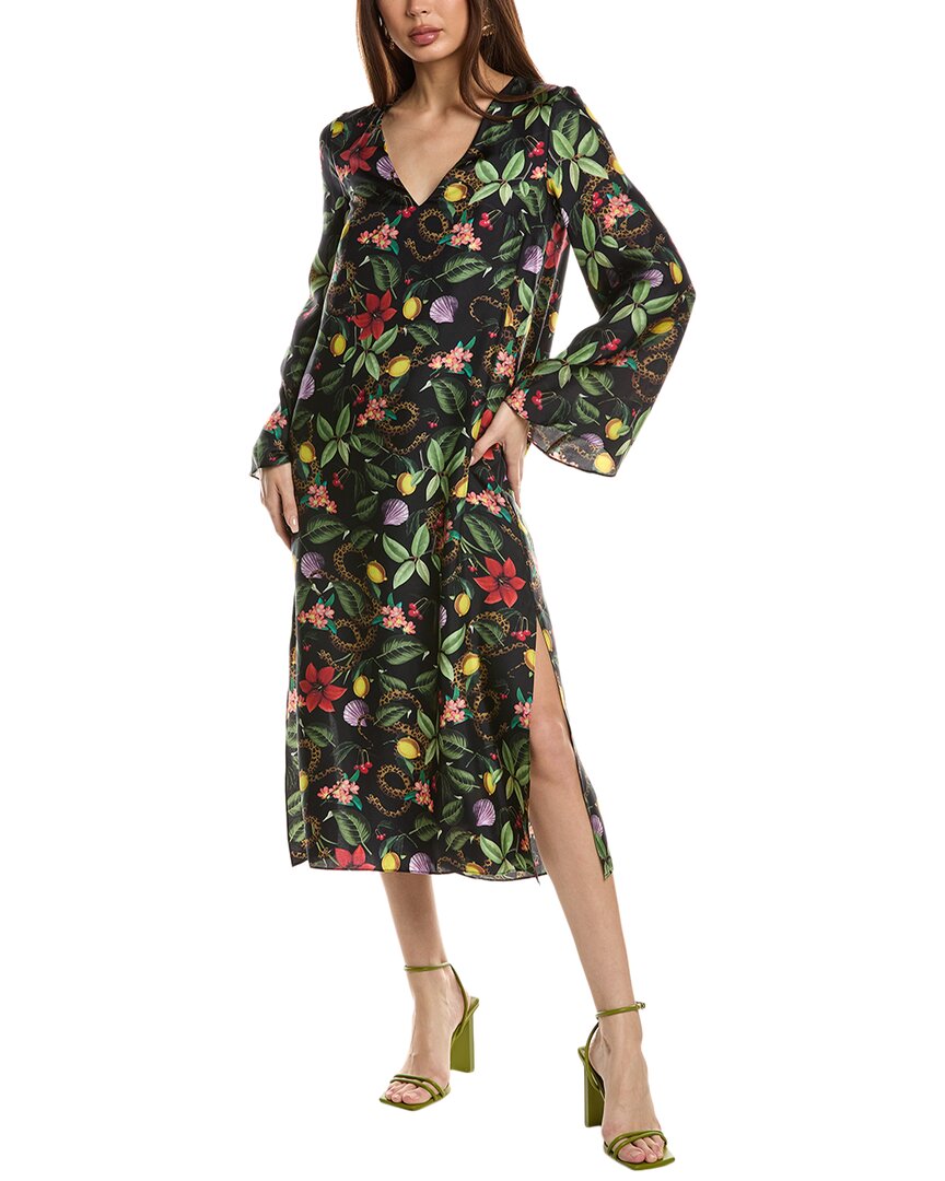 Borgo De Nor Phoenix Silk Midi Dress In Black