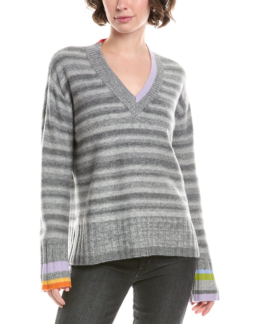 Incashmere Striped Wool & Cashmere -blend Sweater In Gray