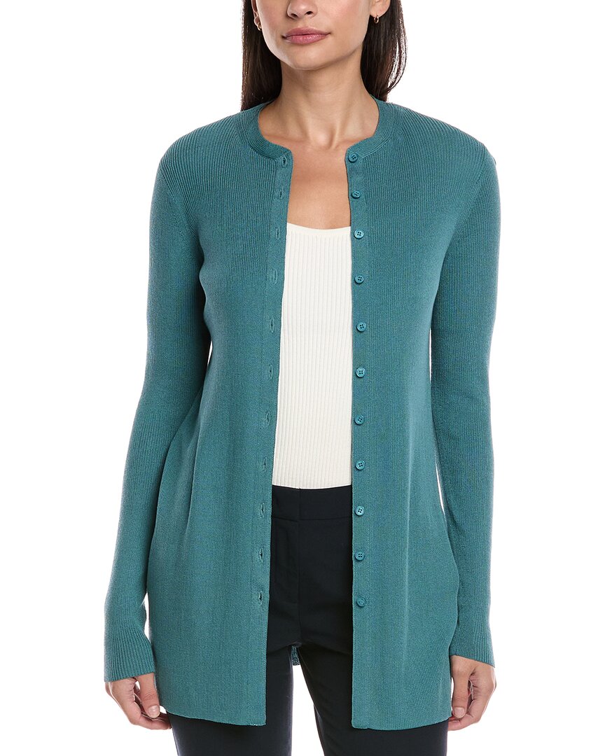 Lafayette 148 New York Ribbed Silk-blend Cardigan In Blue
