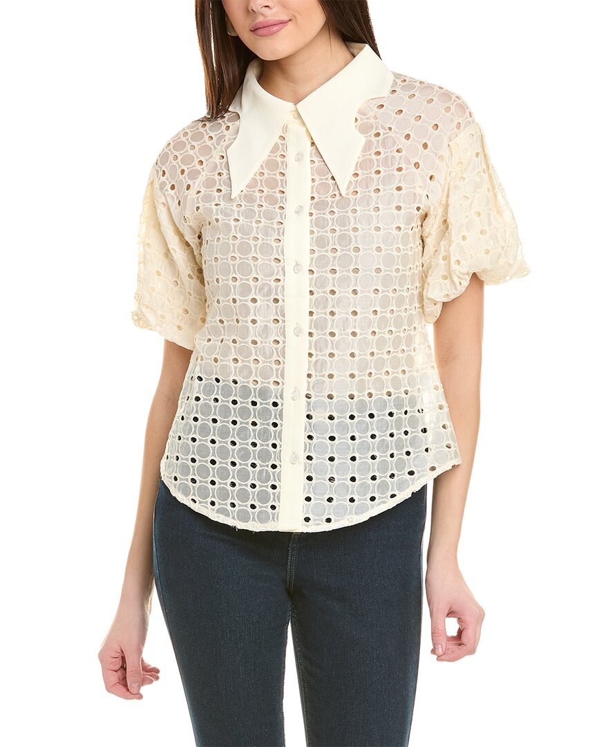 Gracia Wing Collar Circle Embroidered Top