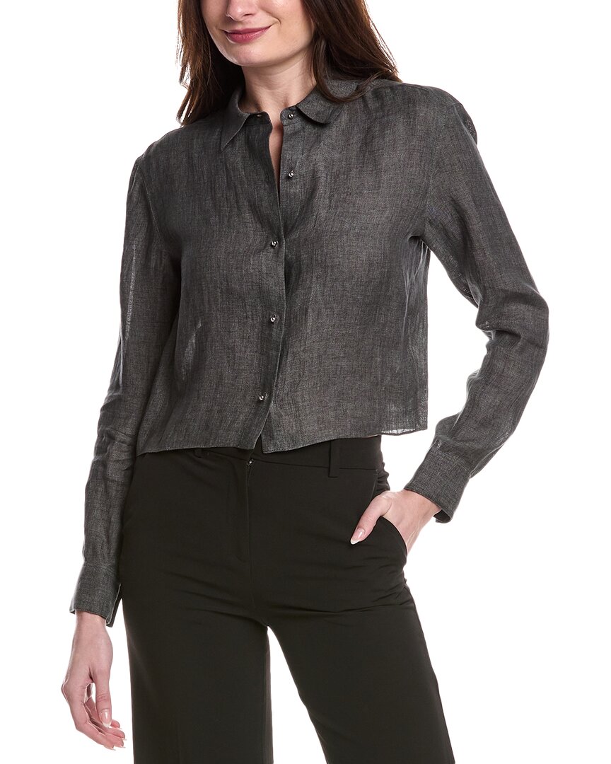 Theory Crop Taper Blouse In Grey
