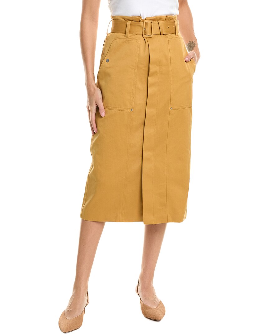 A.l.c . Maia Belted Cotton Midi Skirt In Gold