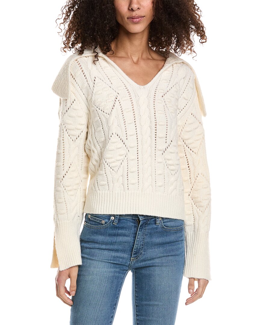 Shop Seraphina Johnny Collar Wool-blend Sweater In Beige