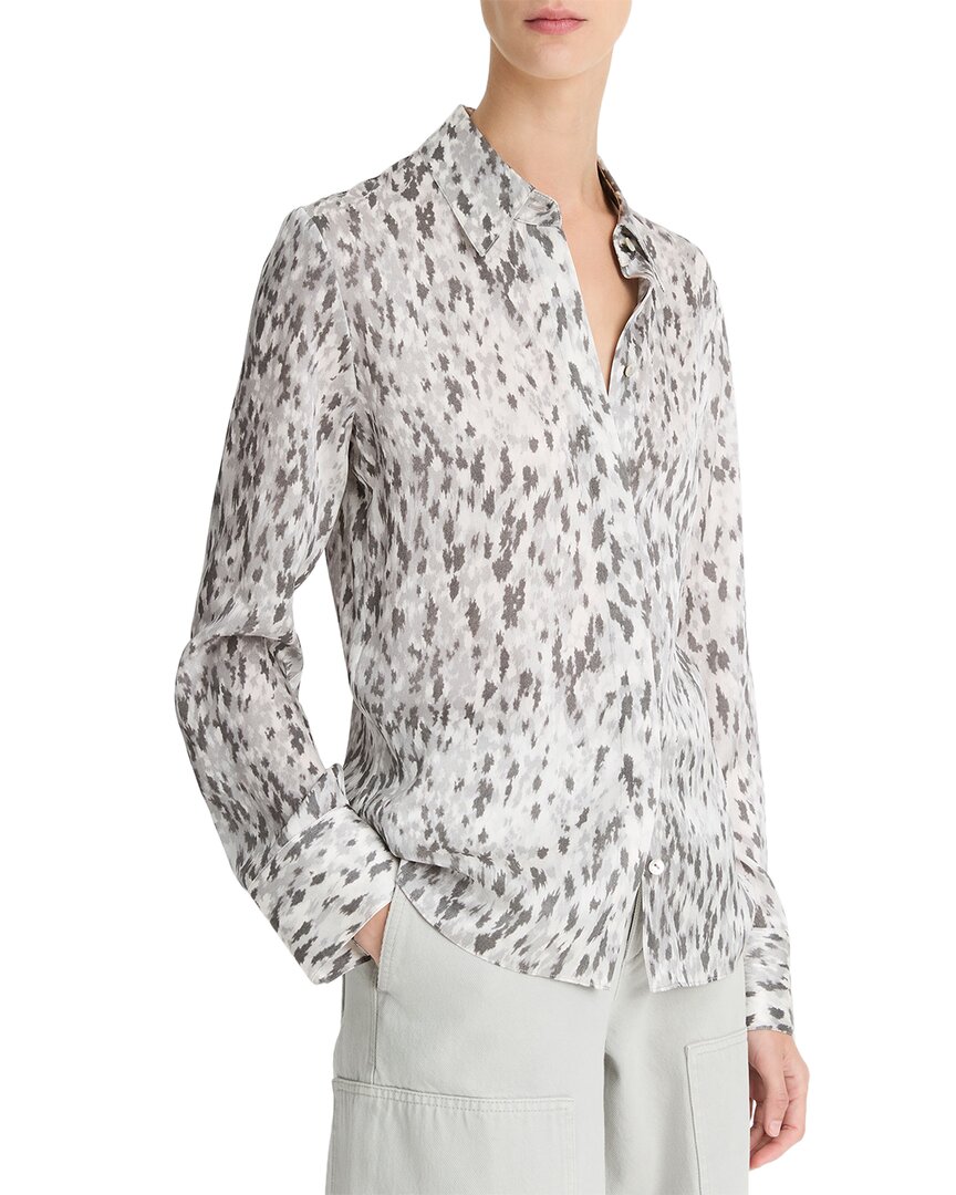 Vince Abstract Onyx Slim Fit Satin Silk Shirt In Gray