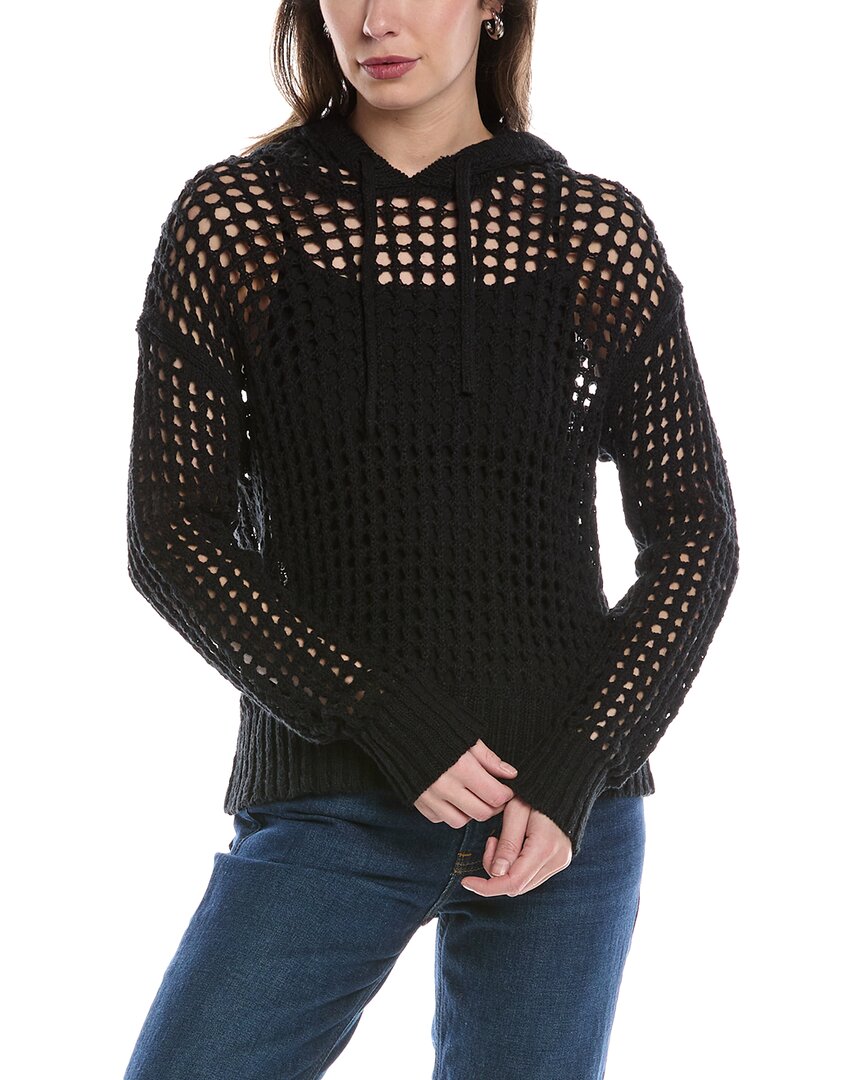 Shop James Perse Open Linen-blend Hoodie In Black