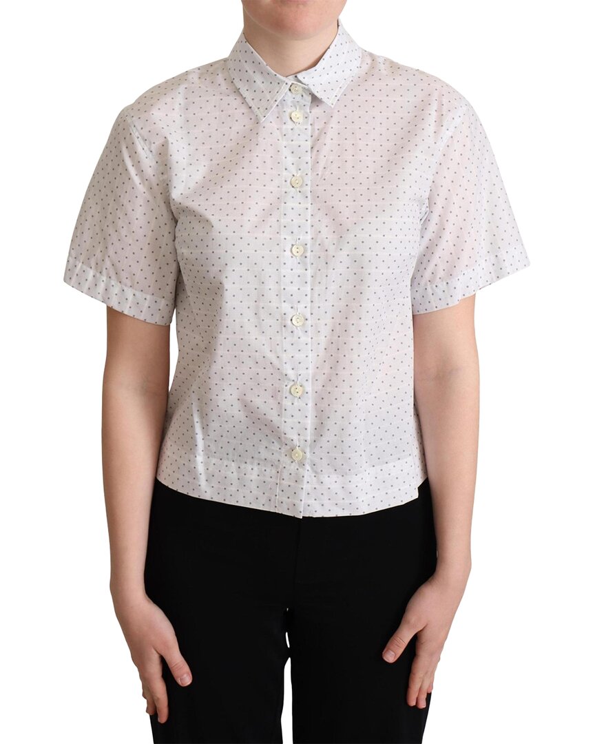 Dolce & Gabbana White Gray Polka Dots Collared Button Shirt
