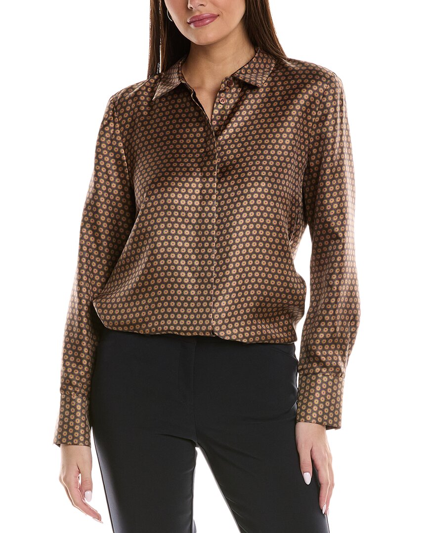 Lafayette 148 New York Scottie Silk Blouse In Brown
