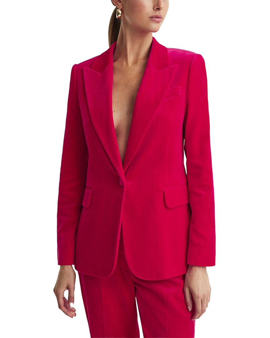Reiss Rosa Velvet-texture Regular-fit Stretch Cotton-blend Blazer In Pink