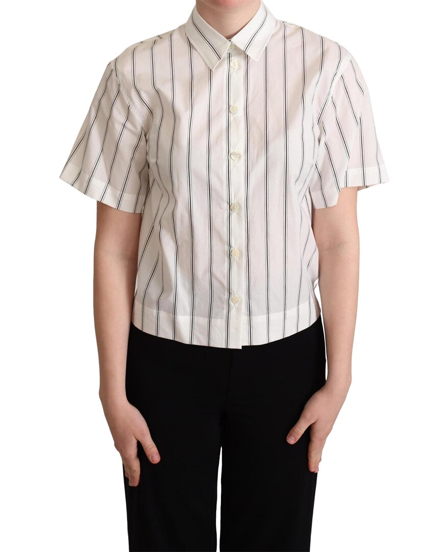 Shop Dolce & Gabbana White Black Stripes Collared Shirt
