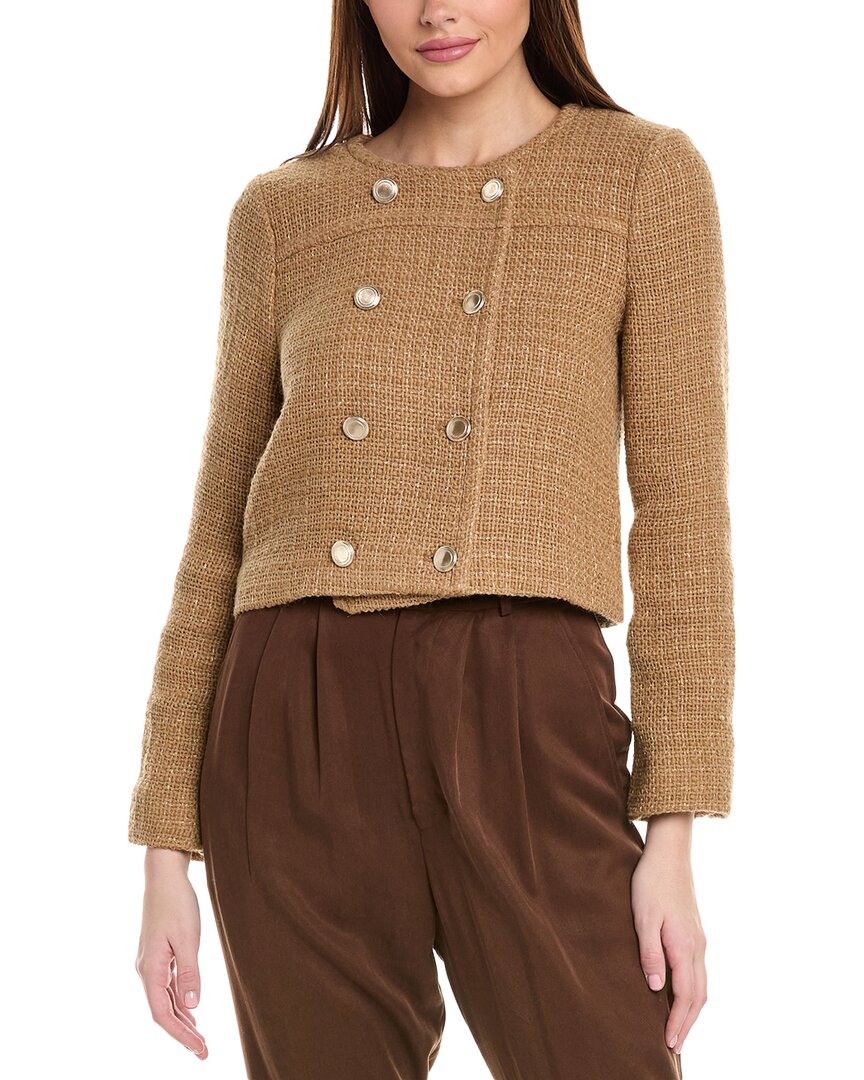Reiss Esmie Cropped Wool-blend Jacket In Brown