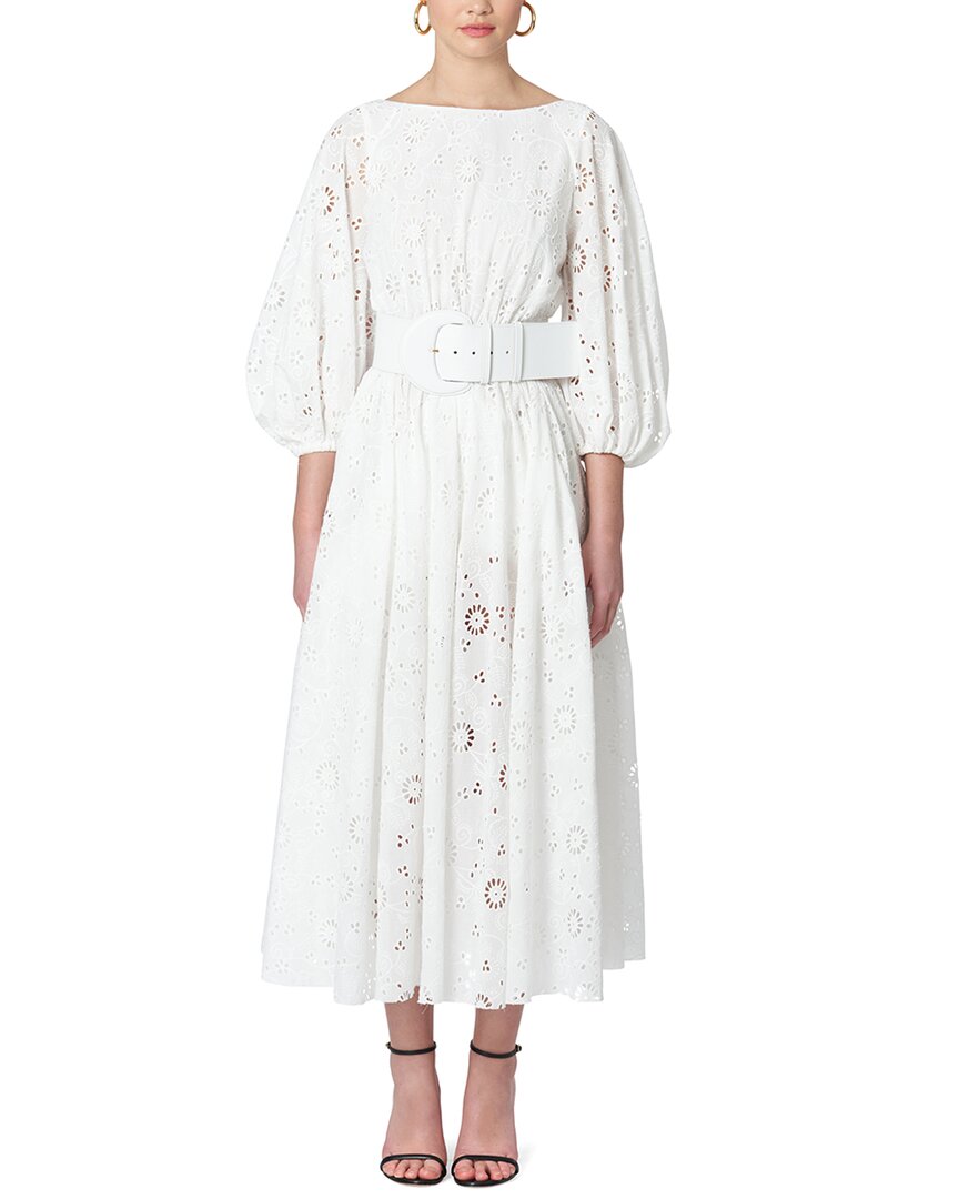 Carolina Herrera Shirred Puff Sleeve Midi Dress In White