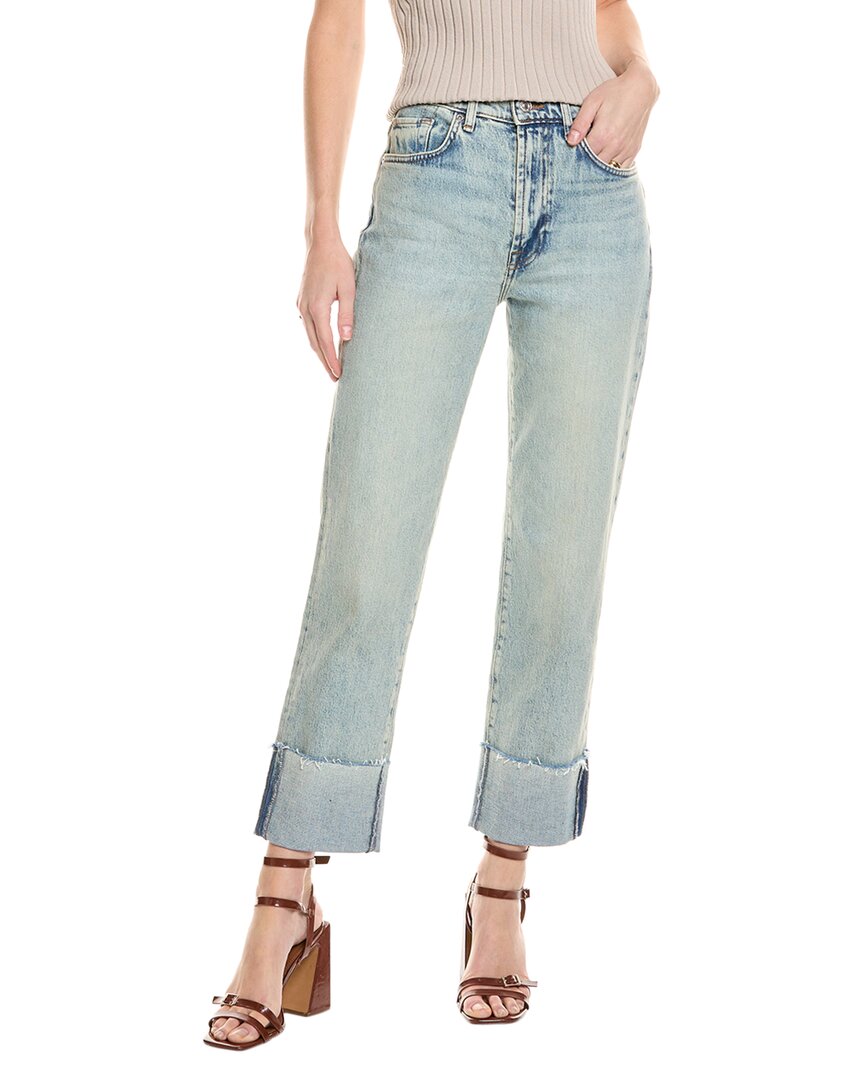7 For All Mankind Logan Cuffed Raw Hem High Waist Ankle Straight Leg Jeans