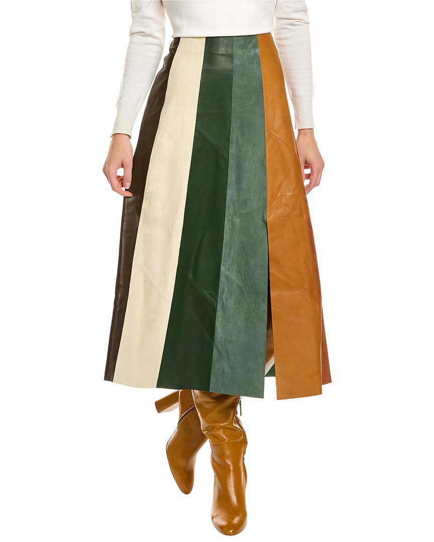 Ferragamo Paneled Multicolor Leather & Suede Midi Skirt