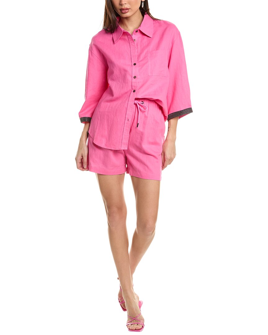 Shop Beulah 2pc Linen-blend Shirt & Short Set In Pink