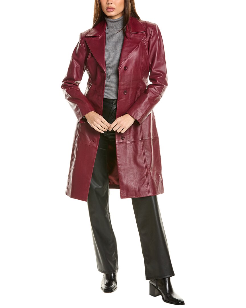 Badgley Mischka Leather Trench Coat In Red