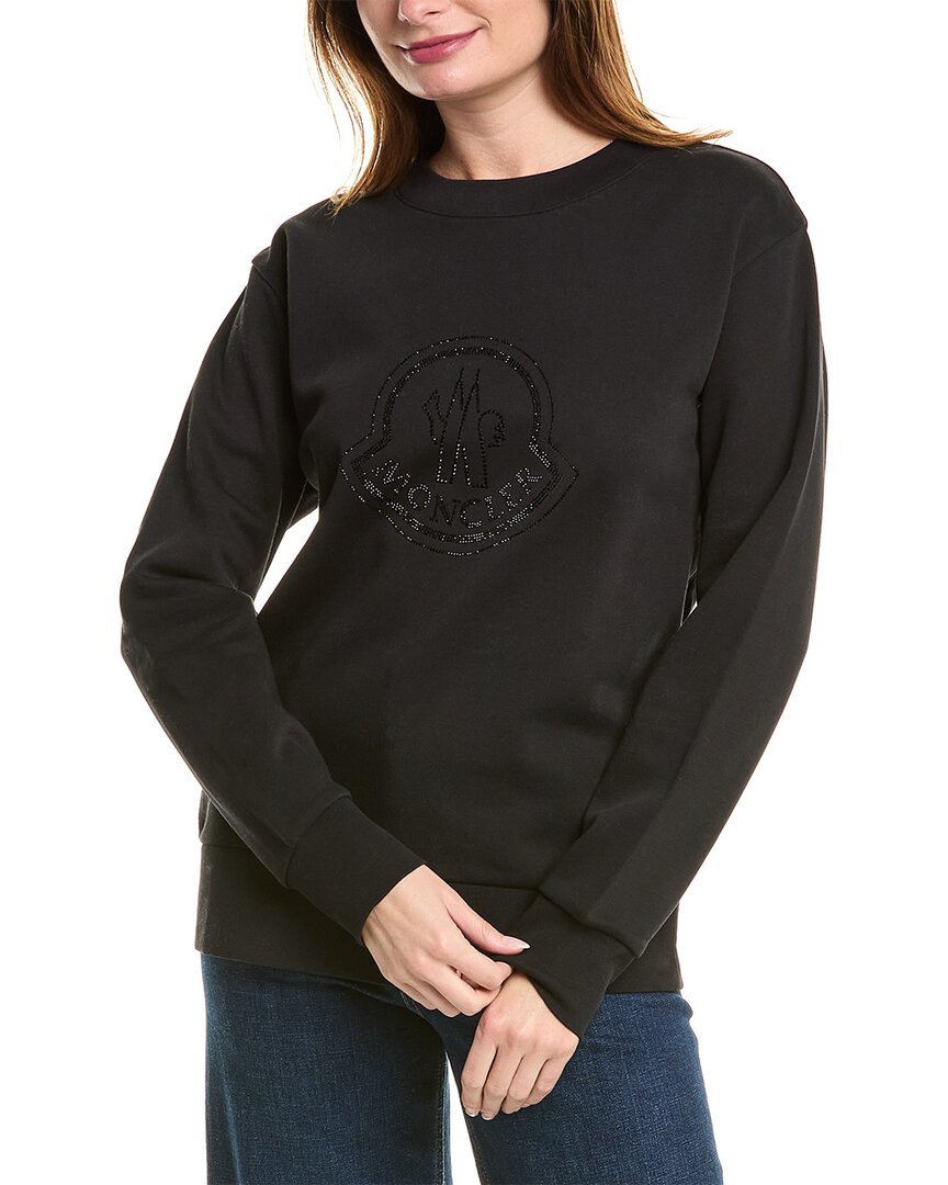 Moncler Rhinestone-embellished Logo Sweatshirt In Black