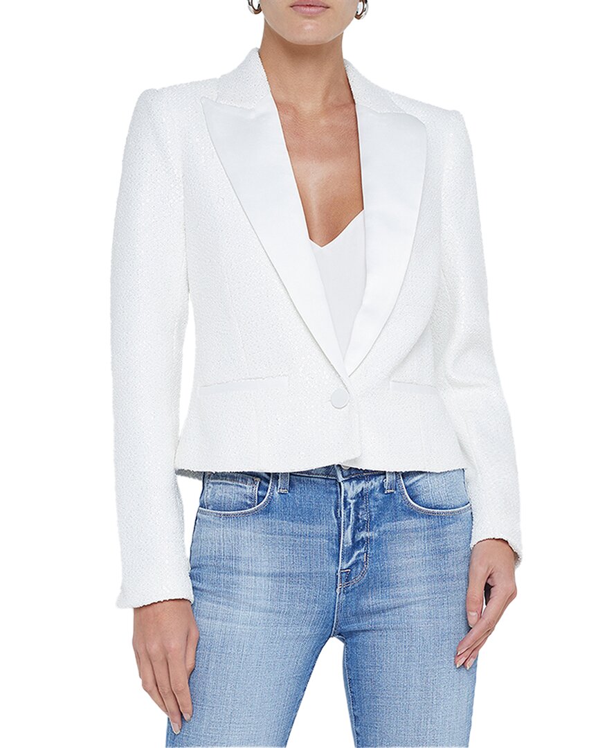 L'agence Scarlet Sequined Tweed Cropped Blazer In White
