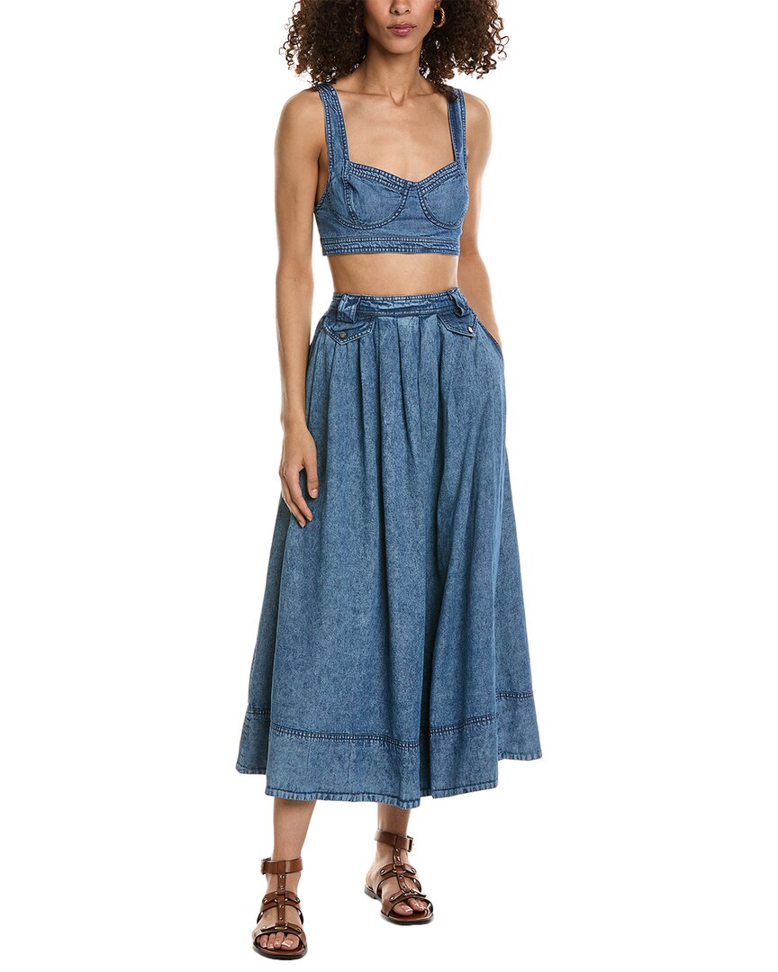 Shop Free People 2pc Maddox Linen-blend Crop & Skirt Set In Blue