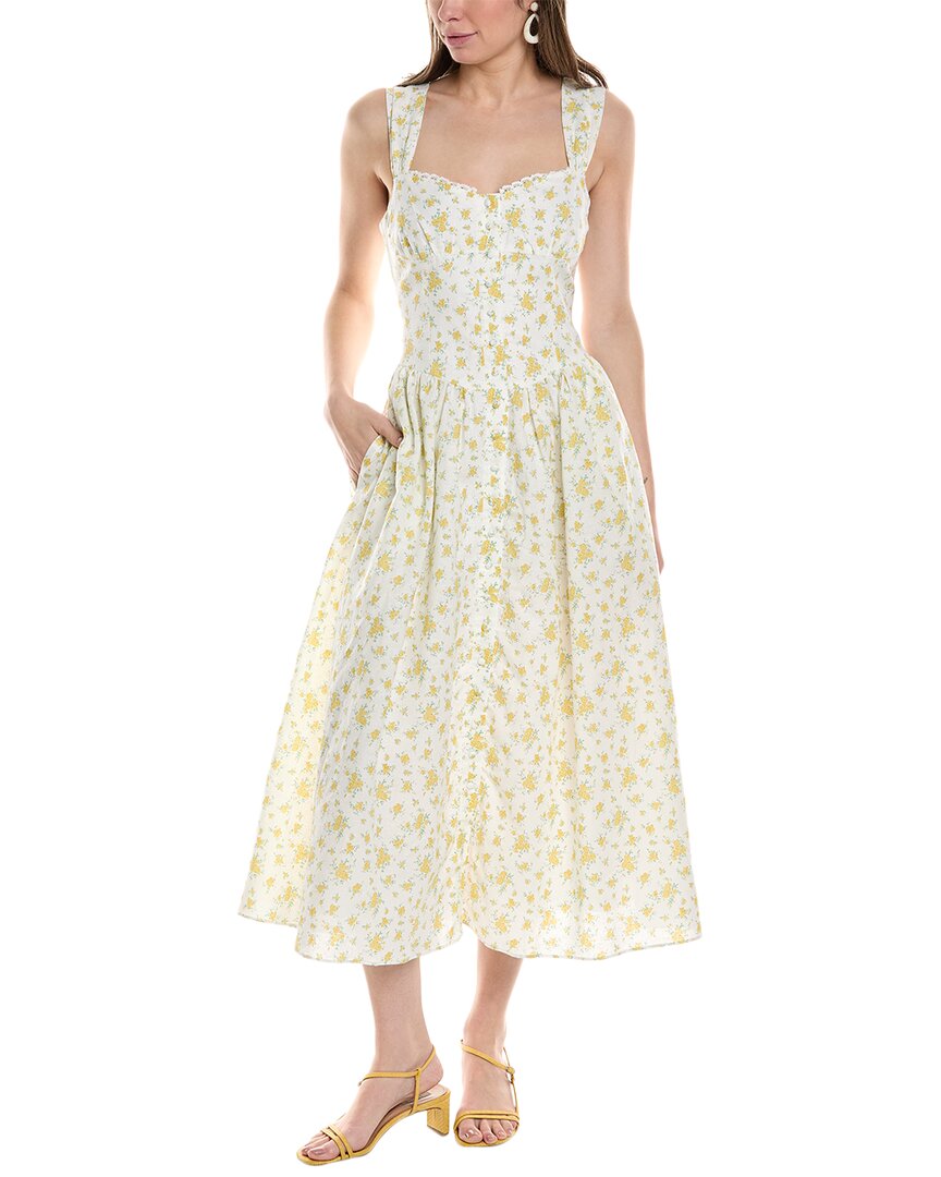 Shop Bardot Malea Linen-blend Midi Dress In Yellow