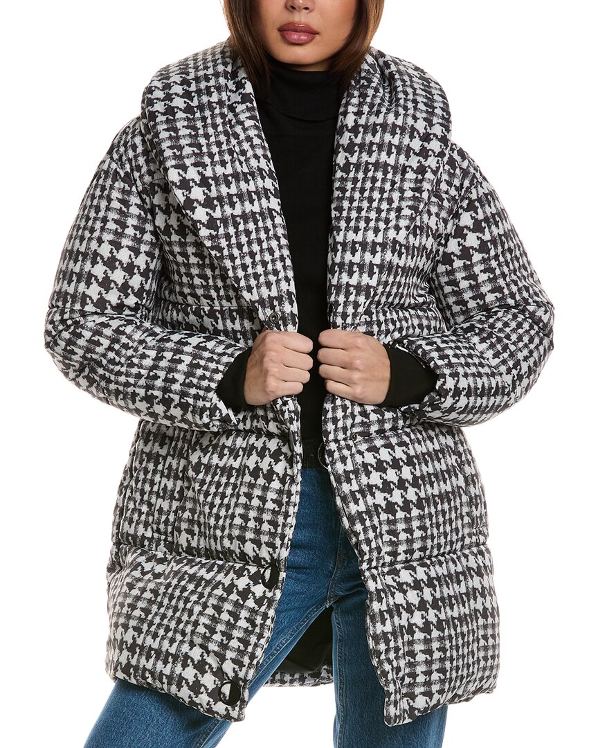 Badgley Mischka Elegant Shawl Collar Houndstooth Coat In Black
