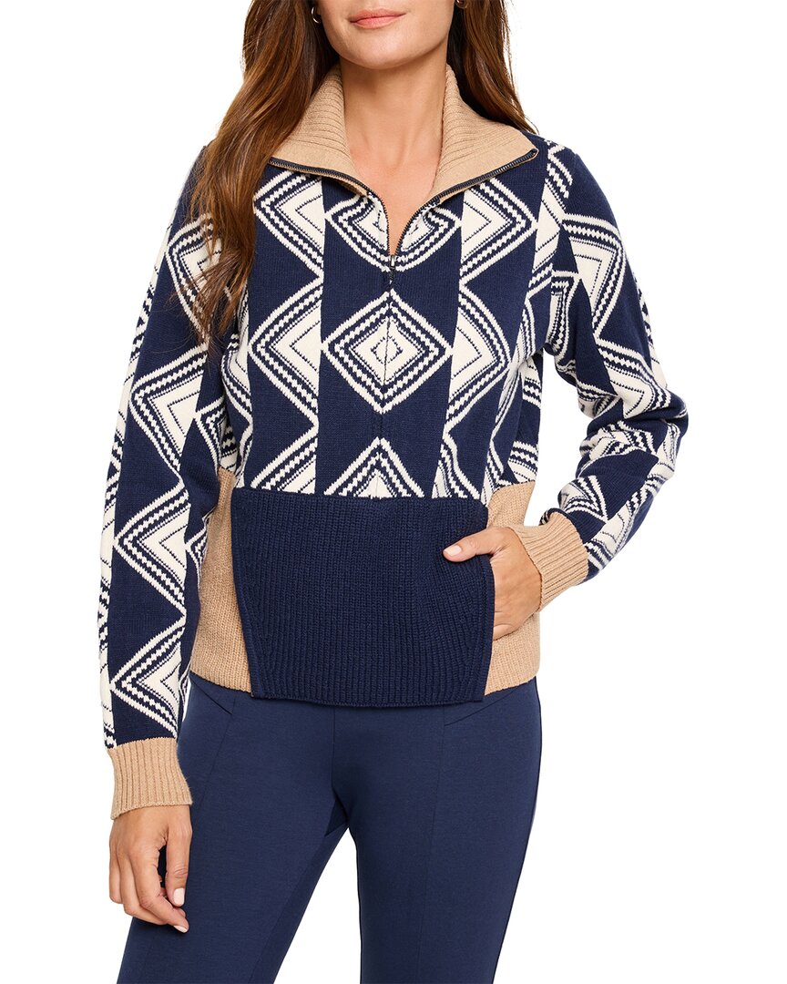 Nic + Zoe Double Diamond Half Zip Sweater In Indigo Multi