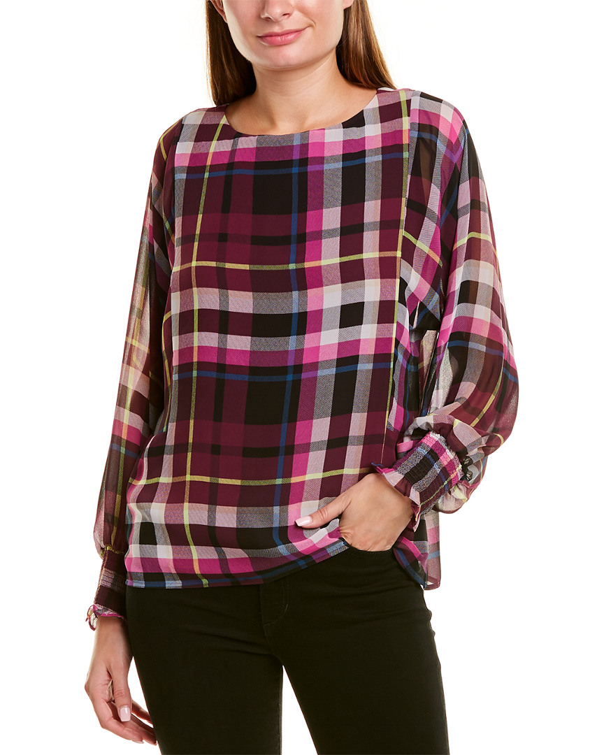 Image of Vince Camuto Plaid Escape Blouse