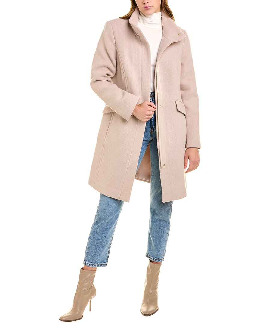 Cole Haan Signature Asymmetric Slick Wool Blend Coat In Beige