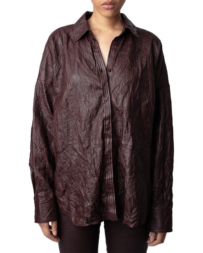 Zadig & Voltaire Veryn Cuir Froisse Leather Jacket In Burgundy