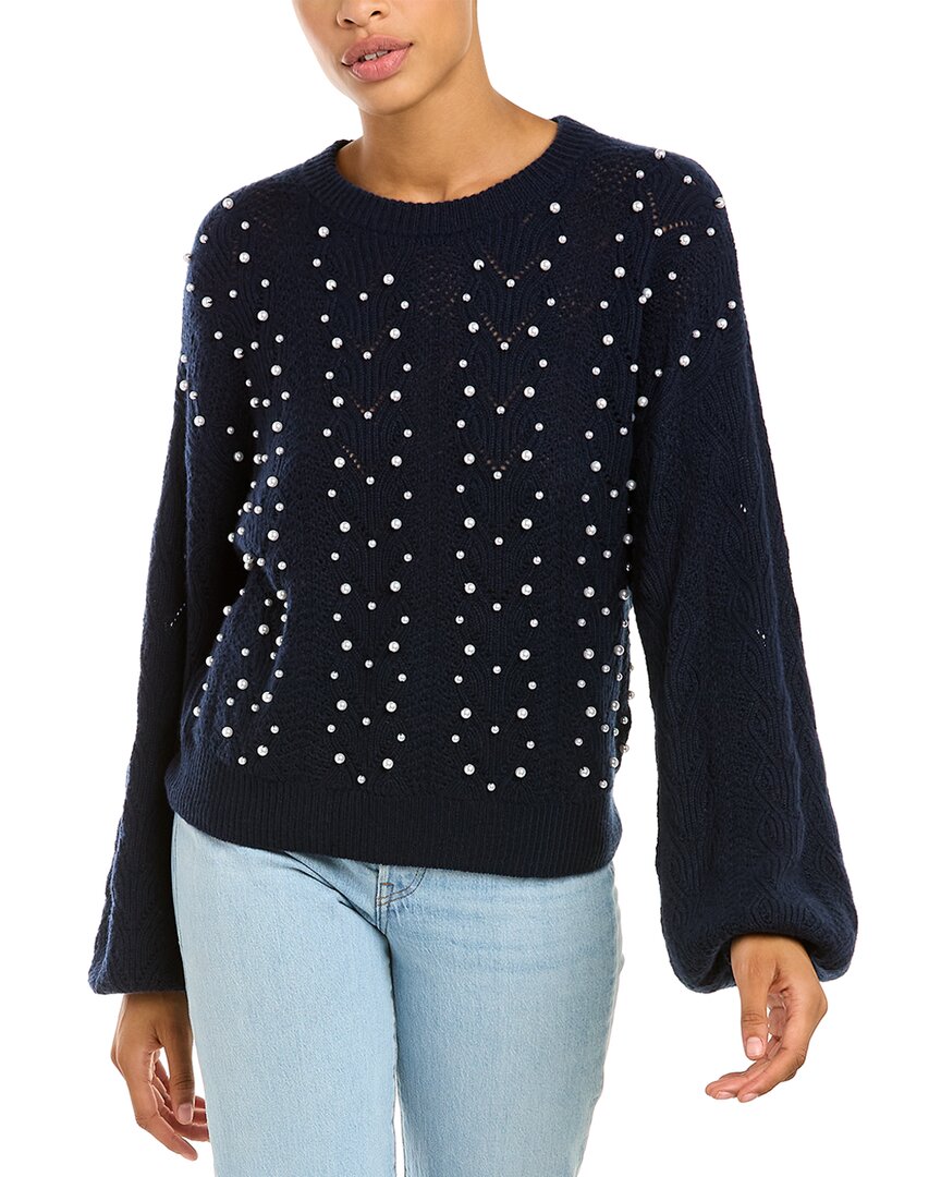 AUTUMN CASHMERE PUFF SLEEVE POINTELLE PEARLS CASHMERE SWEATER