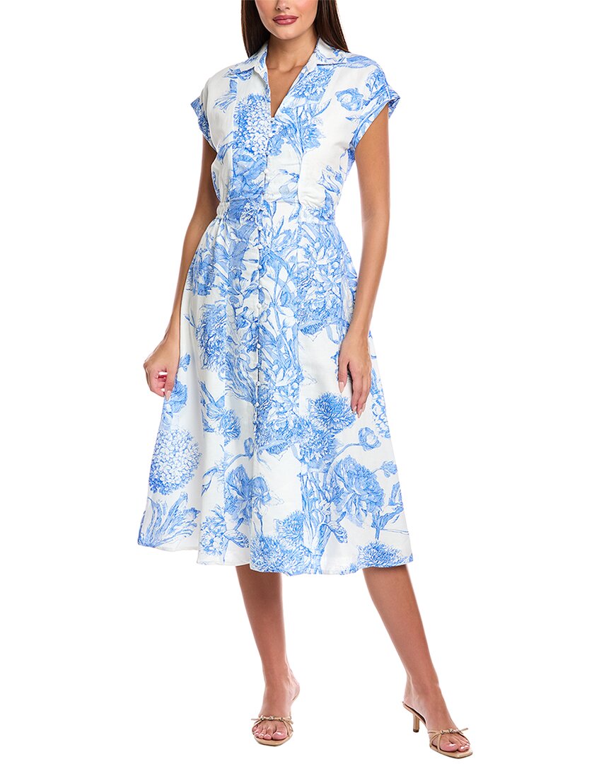 T Tahari Button Linen-blend Dress In White