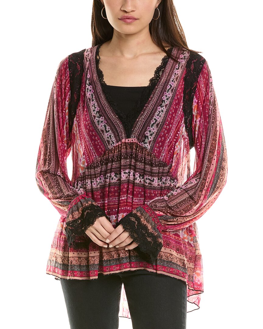 Free People Natalie Print Lace Long Sleeve Minidress In Purple