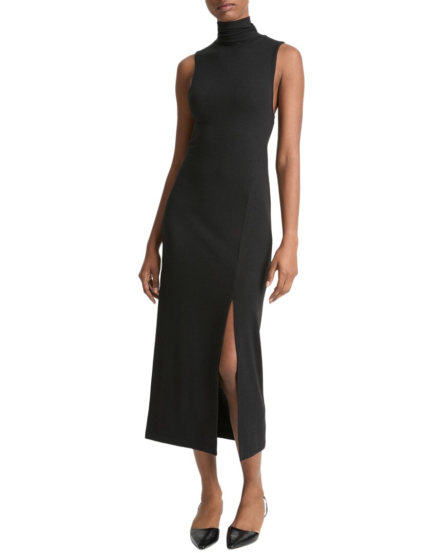 Vince Side-slit Sleeveless Turtleneck Dress In Black In Black