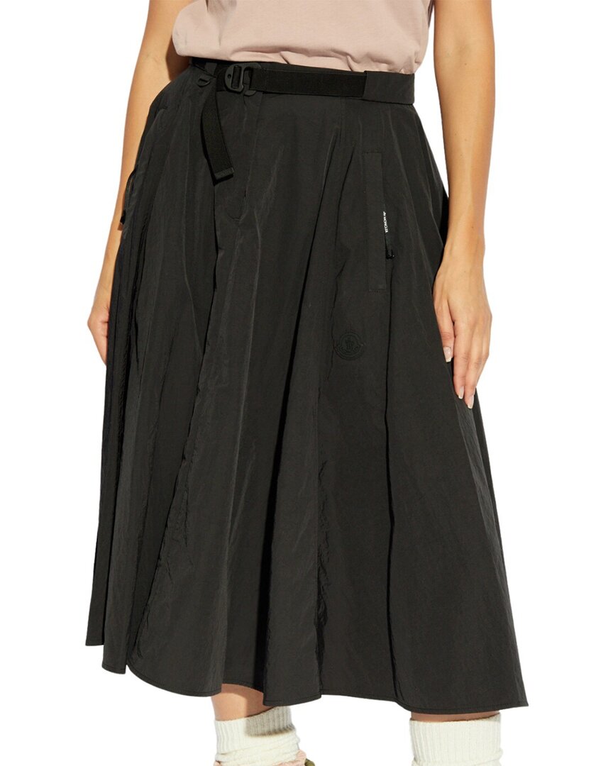 Moncler Flowing Black Maxi Skirt With Belted Waist