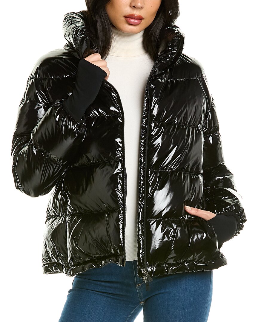 Herno Glossy Quilted Nylon Crop Down Jacket In Black