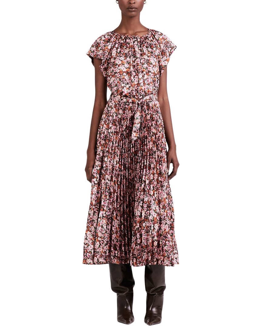 Derek Lam 10 Crosby Demetria Flutter Midi Dress In Burgundy Multi