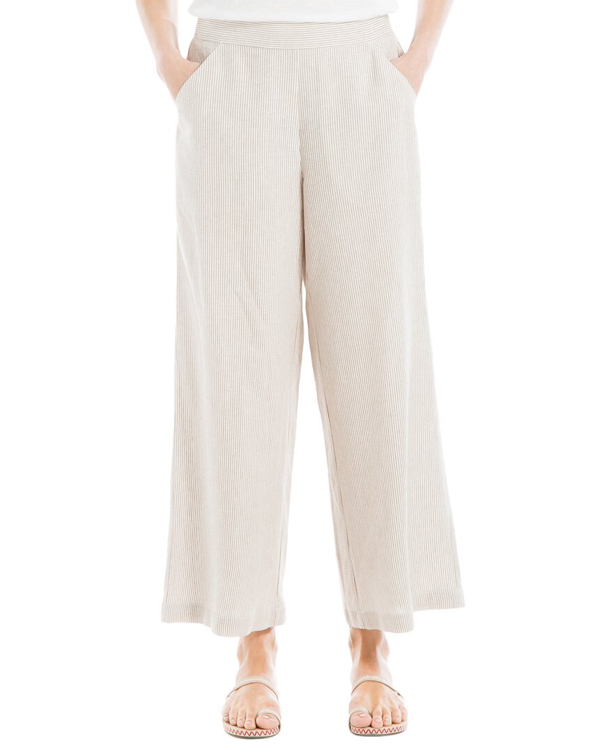 Max Studio Linen-blend Stripe Crop Wide Leg Pant In White