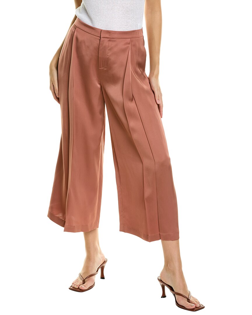 Vince Satin Pleated-front Wide-leg Crop Pants In Brown