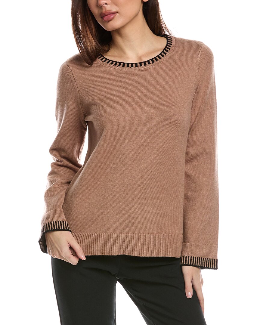 T Tahari Wide Sleeve Jersey Pullover In Brown