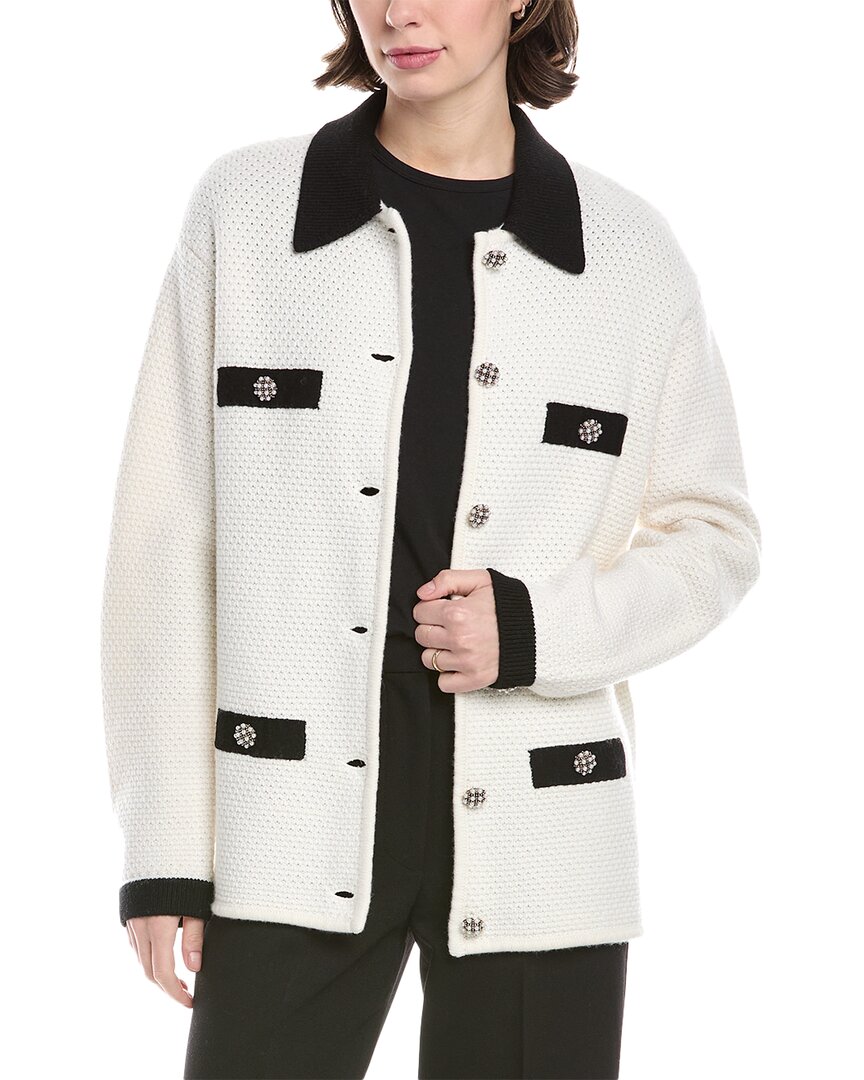Alice And Olivia Phoebe Mid-length Oversized Wool-blend Cardigan In White