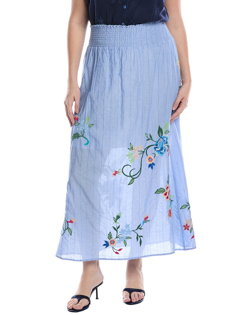 Johnny Was Smocked Maxi Floral Skirt In Blue