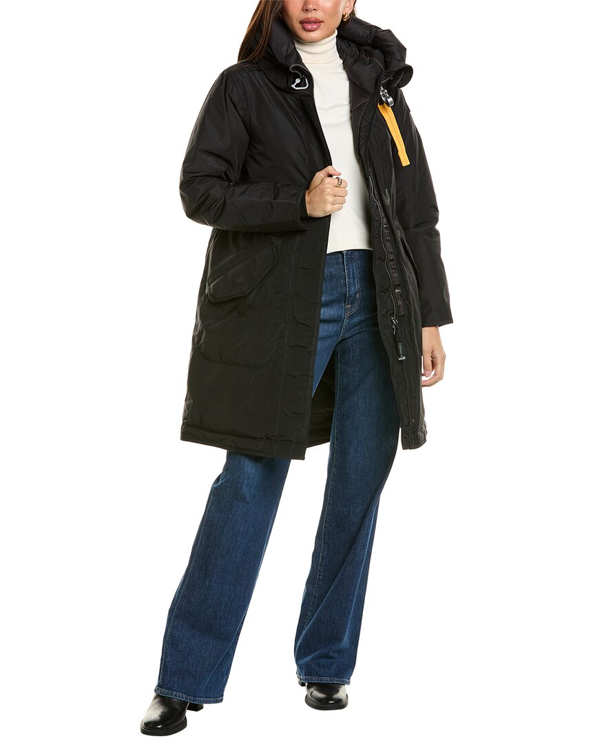 Parajumpers Long Length Hooded Coat With Zip Pockets In Black