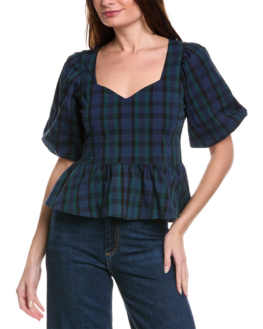 Sail To Sable Puff Sleeve Peplum Top In Emerald In Green
