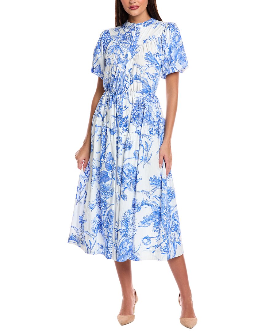 T Tahari Puffed Sleeve Shirtdress In Blue