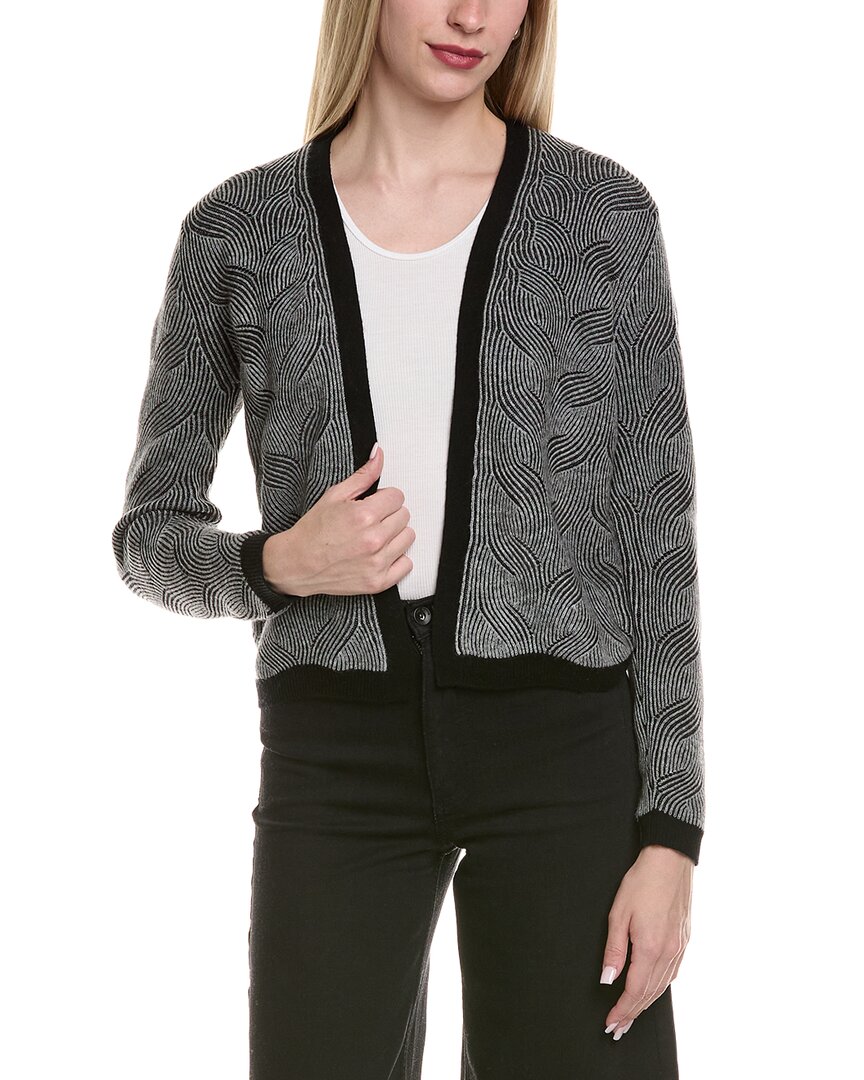 Sofiacashmere Two Tone Brioche Cable Wool & Cashmere-blend Cardigan In Gray