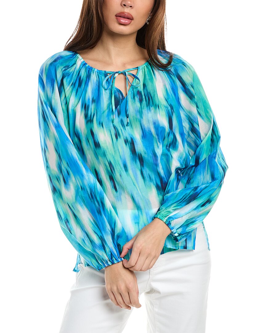 Tommy Bahama Ikat Shimmer Silk-blend Peasant Top In Blue