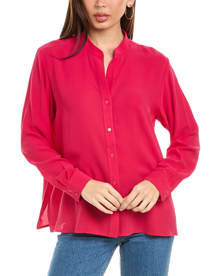 Eileen Fisher Womens Silk Collared Button-down Top