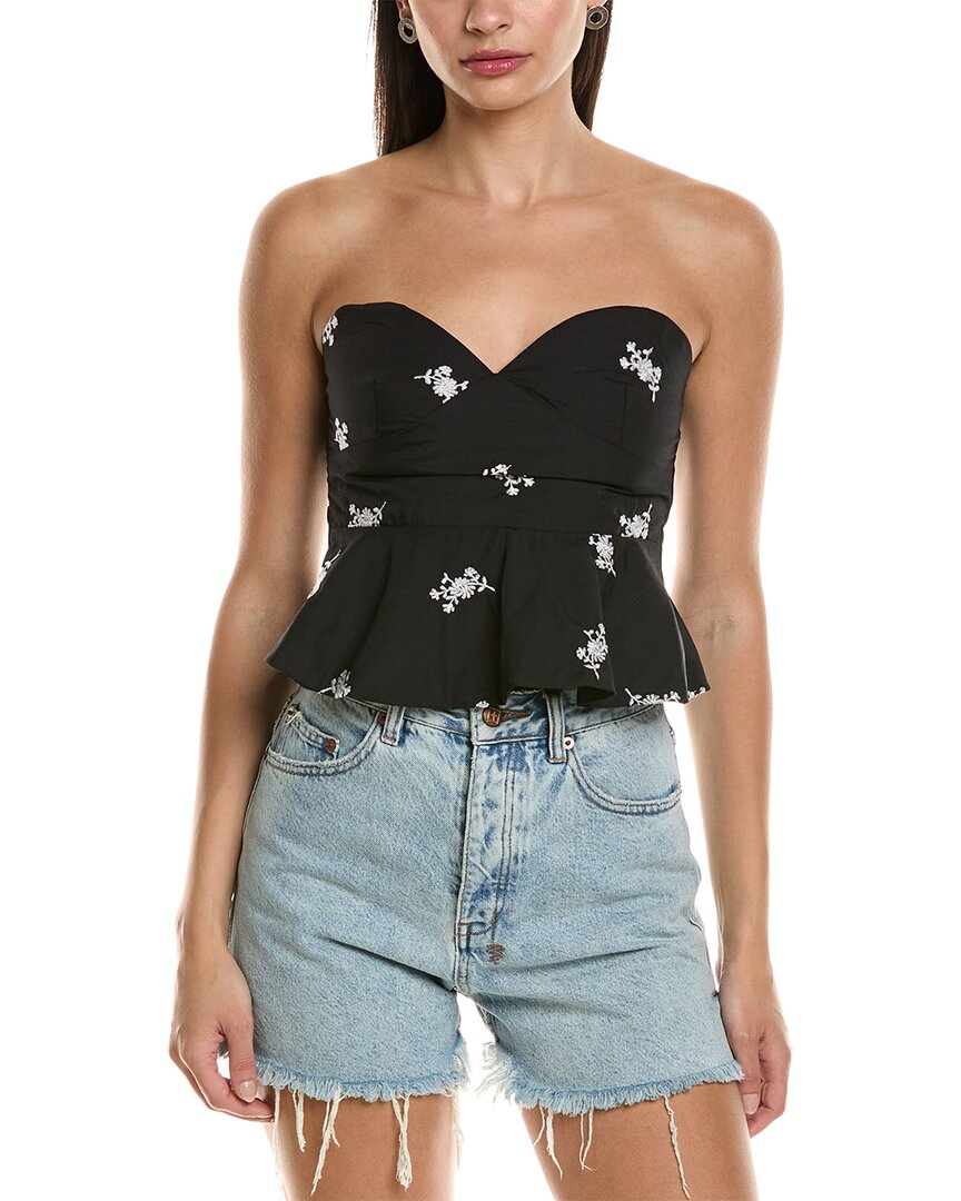 Reveriee Embroidered Crop Top In Black