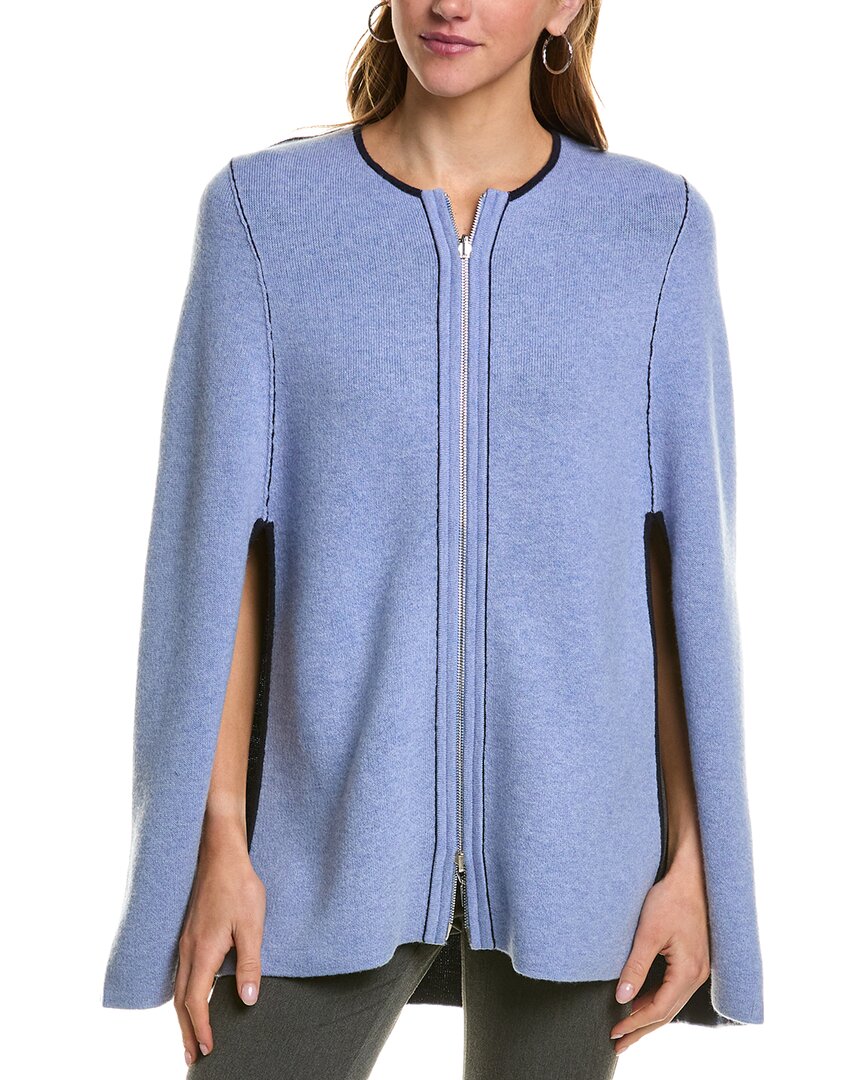 Incashmere Zip Front Reversible Cashmere Cape In Blue