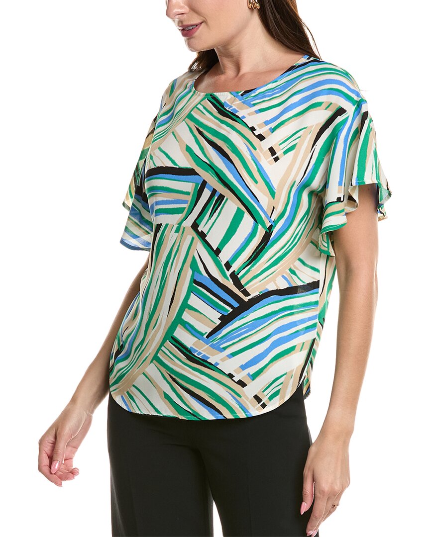 Anne Klein Plus Size Printed Flutter-sleeve Blouse